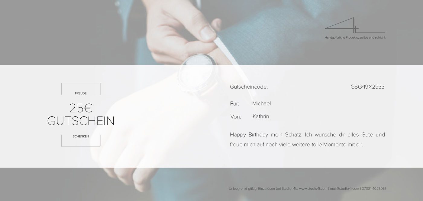 25€ Gutschein von Studio 4L. Tollen Betonschmuck verschenken und mit der Wahl immer Gold richtig liegen.