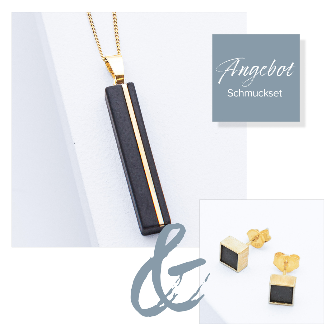 Betonschmuck Kette C1 und Ohrstecker C10 Gold im Set aus der Studio 4L Betonmanufaktur