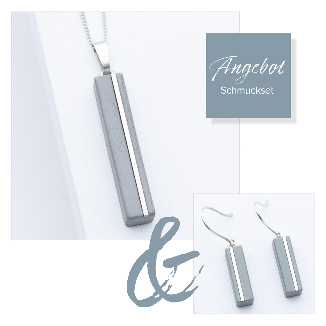 Betonschmuck Kette C1 und Ohrring Juliane C1 Silber Grau im Set aus der Studio 4L Betonmanufaktur