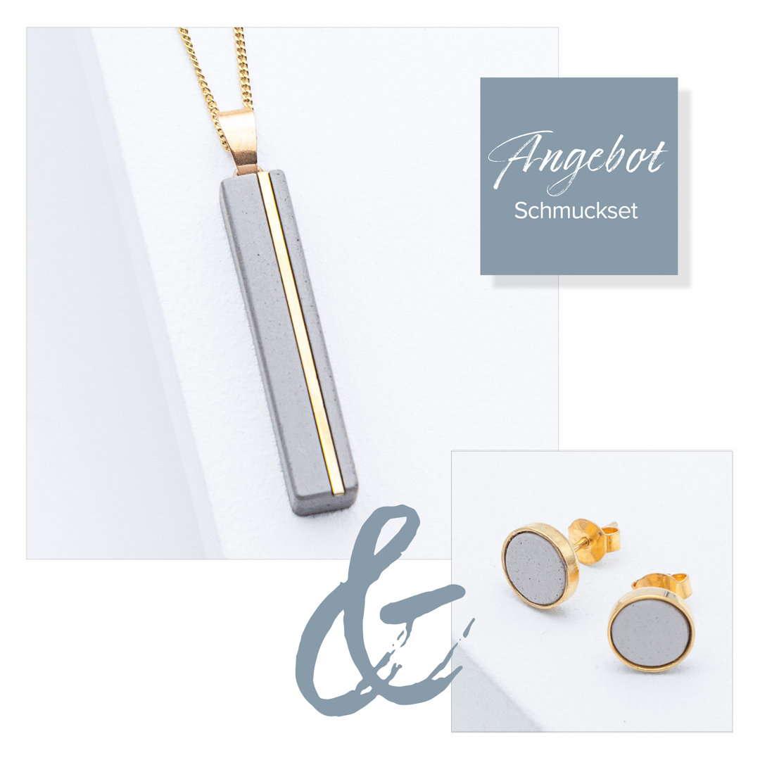 Betonschmuck Set C1 mit Ohrring R20 in Gold Grau im Set aus der Studio 4L Betonmanufaktur
