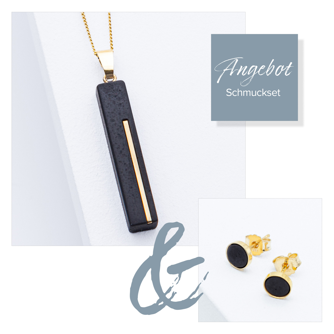 Betonschmuck Set C2 mit Ohrring R10 in Gold Schwarz im Set aus der Studio 4L Betonmanufaktur