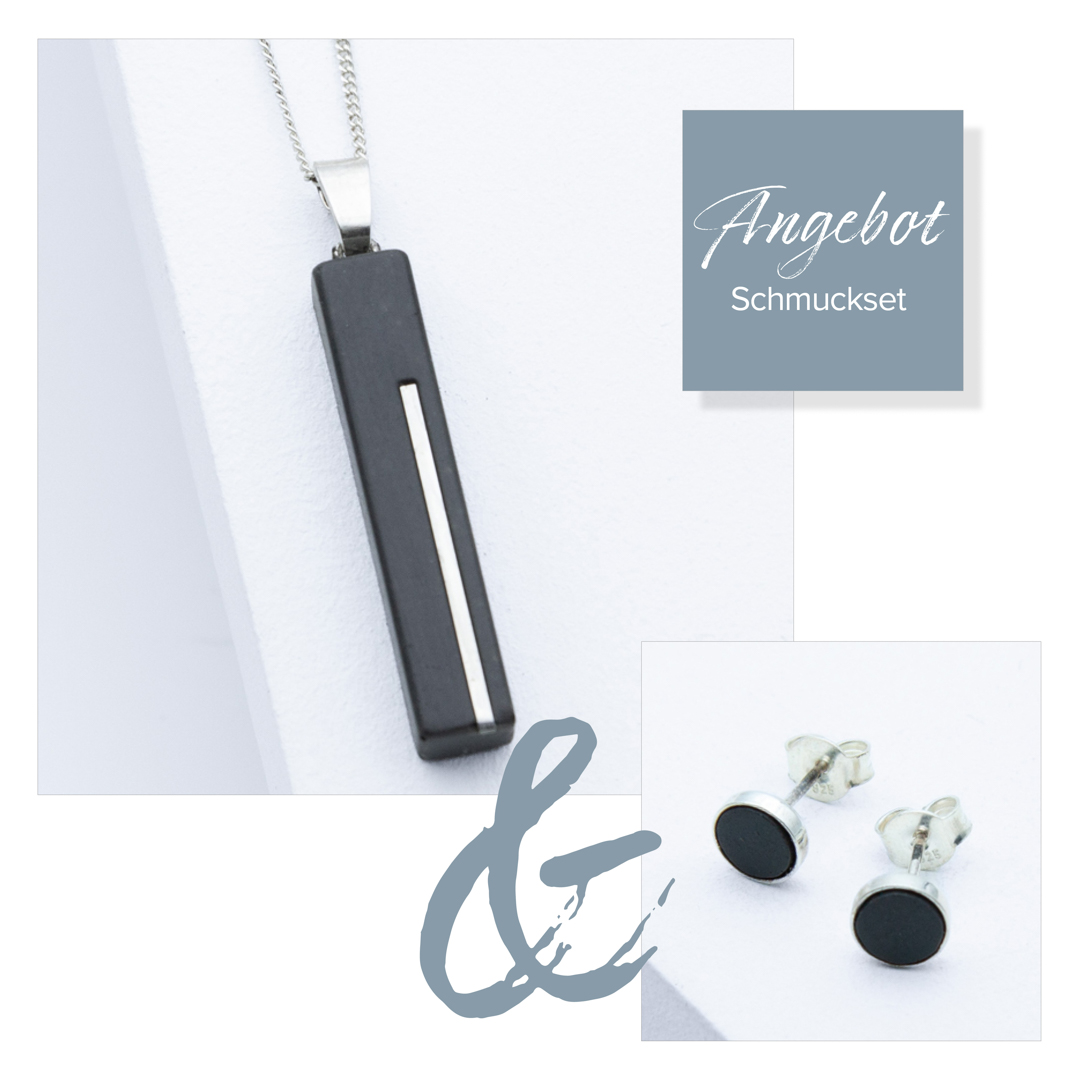 Betonschmuck Set C2 mit Ohrring R10 in Silber Schwarz im Set aus der Studio 4L Betonmanufaktur