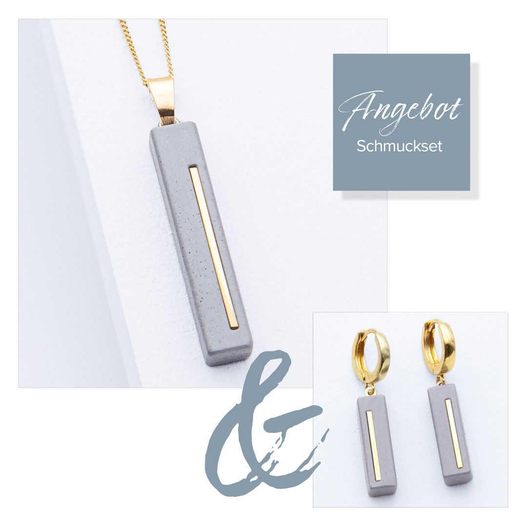 Exklusives Schmuckset C3 mit Ohrringen Juliane C3 in Gold aus unserer Studio 4L Betonmanufaktur – zeitlose Eleganz vereint mit handgefertigten Unikaten aus Silber und Beton. Entdecke einzigartigen Betonschmuck und filigrane Kettenkreationen, perfekt für einen stilvollen Look.