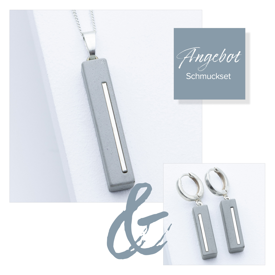 Betonschmuck Kette C3 und Creole Juliane C3 Silber Grau im Set aus der Studio 4L Betonmanufaktur