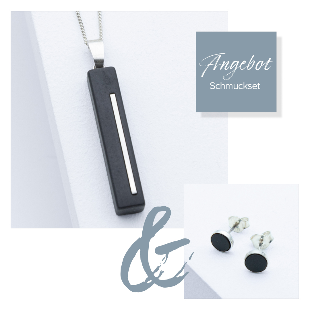 Einzigartiger Betonschmuck im Set C3 Silber Schwarz aus der Studio 4L Betonmanufaktur