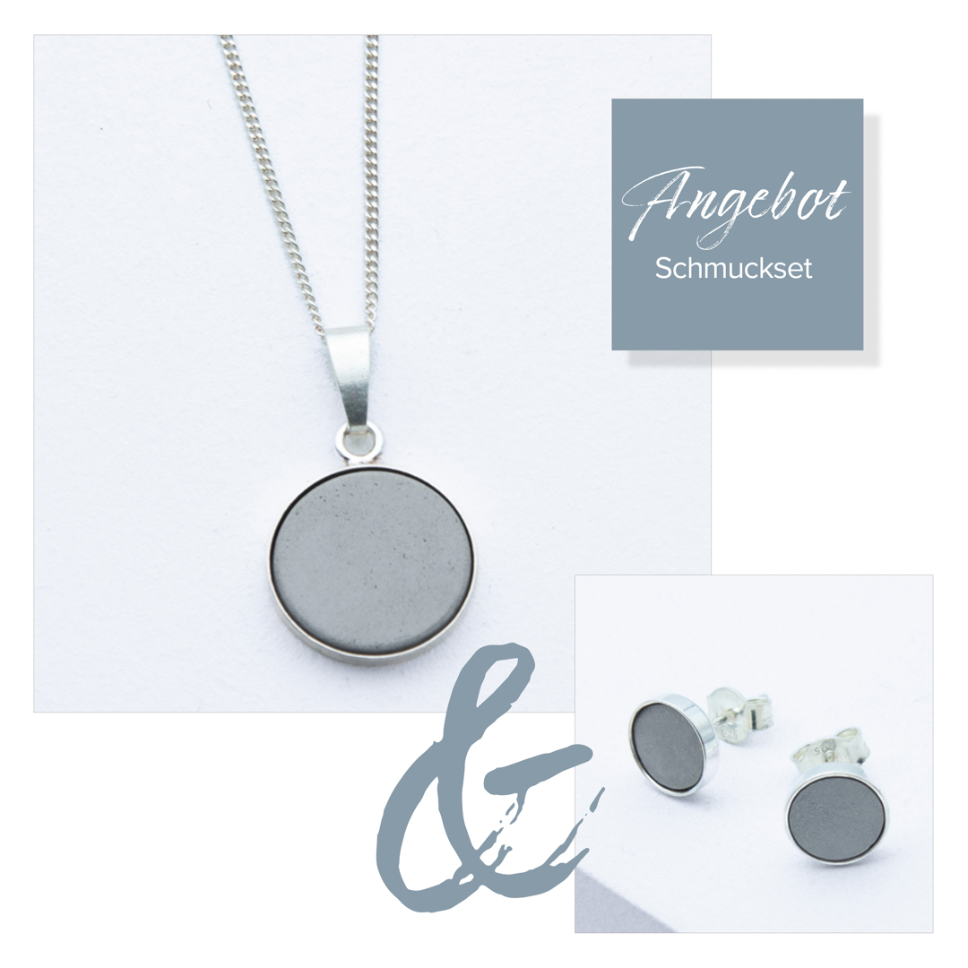 Betonschmuck Kette R0F und Ohrringen R20 Silber Grau im Set aus der Studio 4L Betonmanufaktur