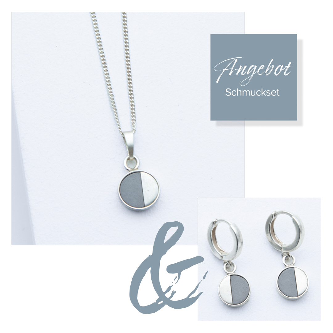 Betonschmuck Kette R21 und Creole R21 Silber im Set aus der Studio 4L Betonmanufaktur