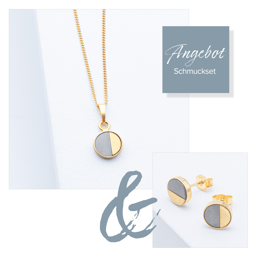 Betonschmuck Kette R21 und Ohrringen R21 Gold im Set aus der Studio 4L Betonmanufaktur